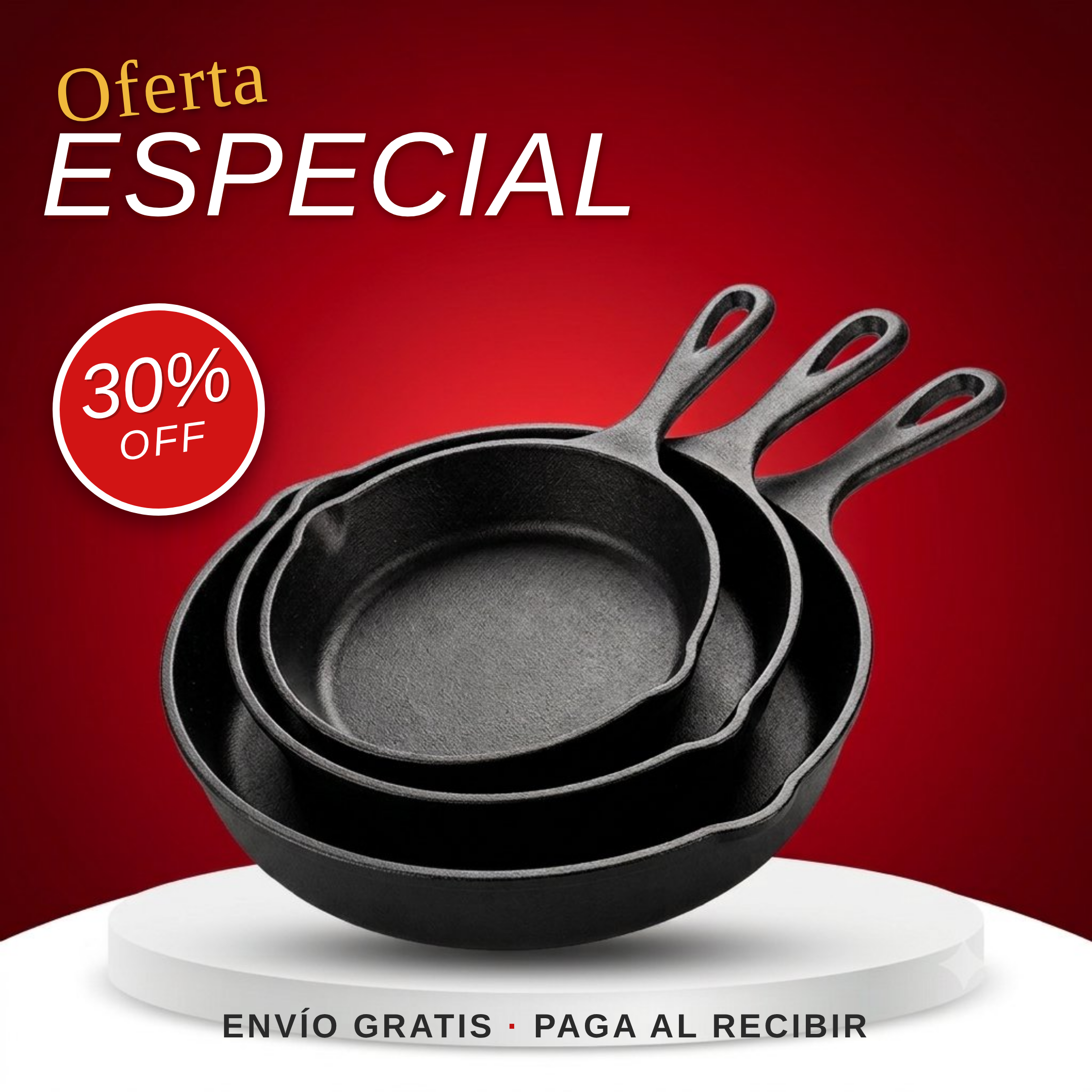 🔥 Cocina como un Chef | Combo x3 Sartenes de Hierro Fundido