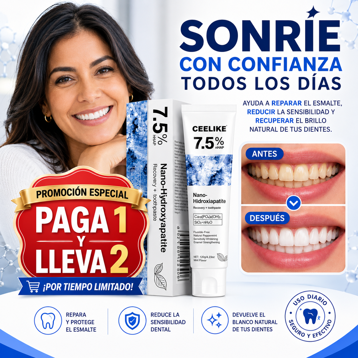 🦷 Crema Dental Ceelike – Adiós Sensibilidad, Repara tu Esmalte ✨
