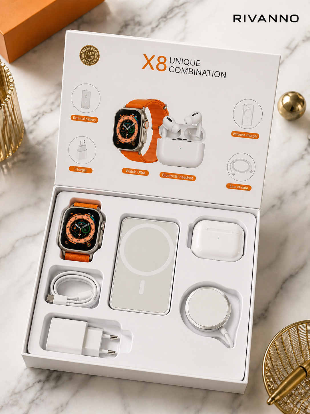Combo 8 en 1 Ultra – Smartwatch + Audífonos Bluetooth + PowerBank⚡