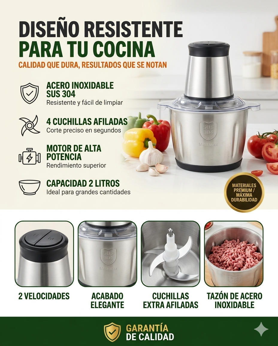 MOLINO PICADOR ELÉCTRICO ACERO INOXIDABLE 🔥2 LITROS🔥