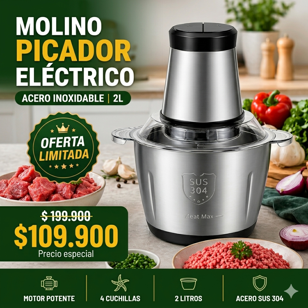 MOLINO PICADOR ELÉCTRICO ACERO INOXIDABLE 🔥2 LITROS🔥