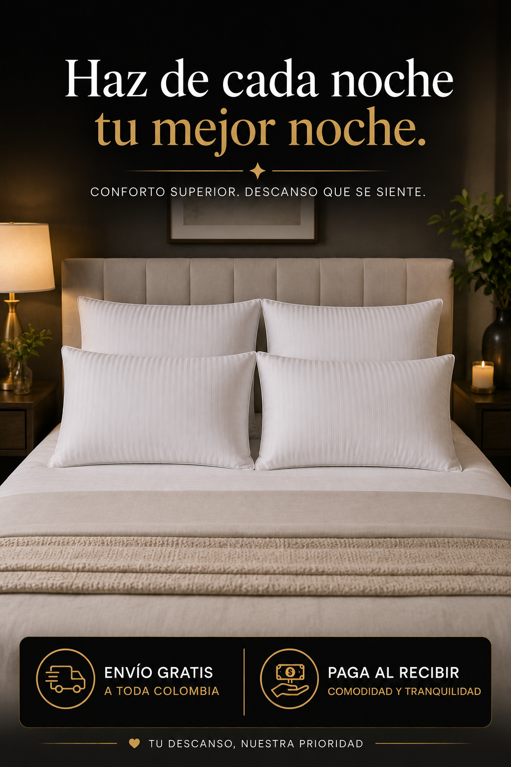 ✨ Set x3 Almohadas Premium Hoteleras 40×60 cm | Fibra Siliconada Antialérgica